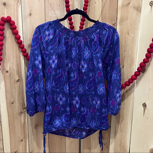 Lucky Brand Purple Blue Paisley Elastic Neck & Sleeves cuff - Picture 2 of 3